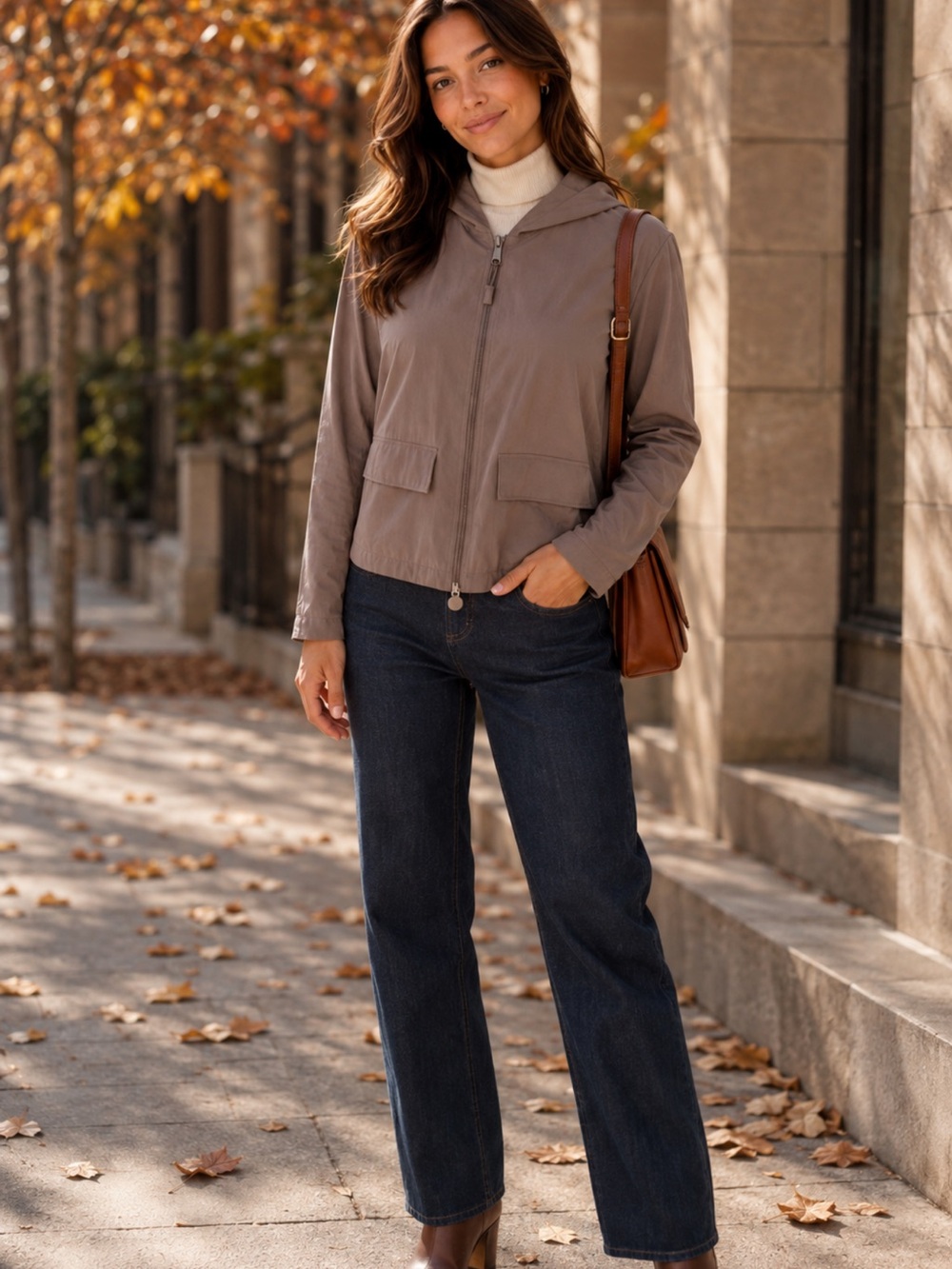 Sincerely Jules Lightweight Taupe Hooded Zip Jacket